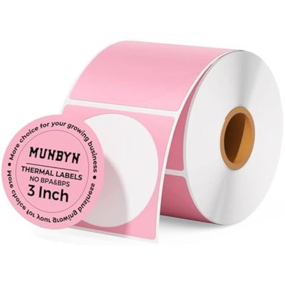 MUNBYN 76x76 mm Rosa Kreis Thermo Aufkleber Etiketten, Selbstklebend Rund Direkt