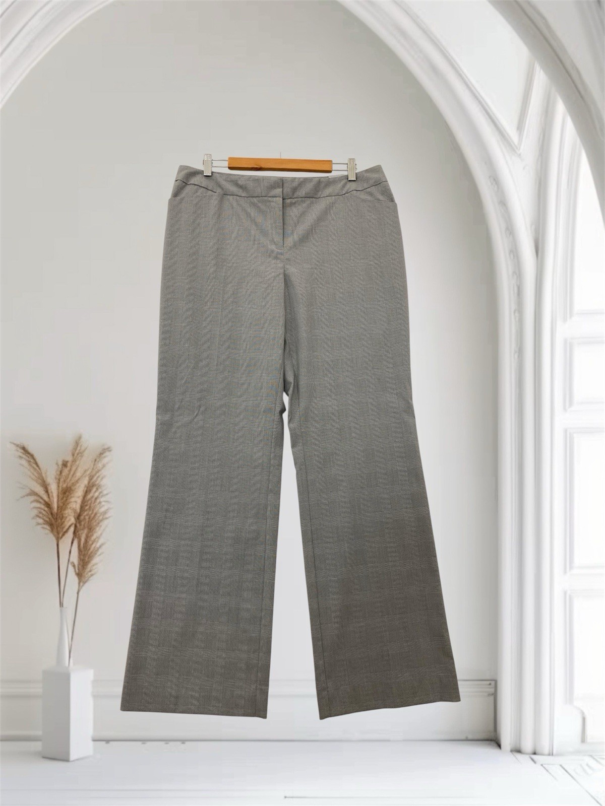 Alfani Womens Gray Plaid Dress Pants Size 14 Regular Length Straight Leg NWT