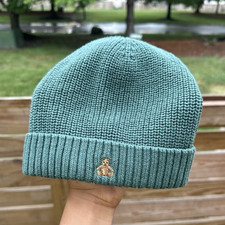 GAP Green Knit Beanie Hat Bear Embroidered Solid Unisex Baby 6-12 Months