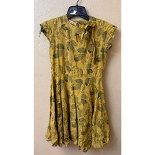 21DY (21Days) fit & Flare yellow green floral dress cotton gauze cottage boho XL