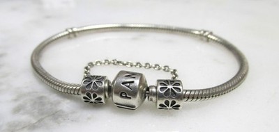 PANDORA Sterling Silver Bracelet w/ Daisy Safety Chain ~ 7-1/2'' ~ 18.4g ~ 1-A140