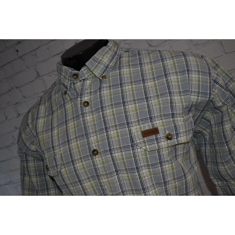 46243-a Camisa de Vestir de Trabajo Carhartt Informal Azul a Cuadros Algodón Talla XL Para Hombres Foto 4 de 4