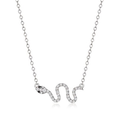 Ross-Simons Blck & White Diamond Snake Ncklc in Silver 16 inches