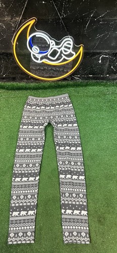 Pink Rose Full Length Leggings Gray Bears/Snow Womens Size LG Fleece - Picture 1 of 7