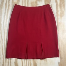 Vtg 90s Carlisle Red Wool Kick Pleat Pencil Skirt High Waist 12 L Career Office