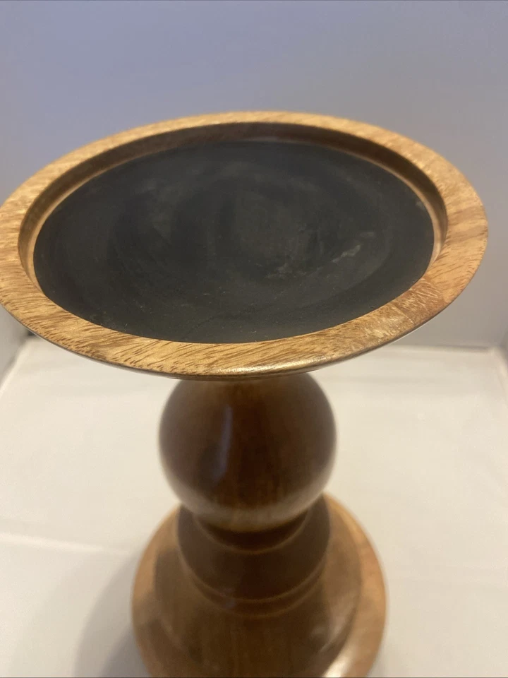 "Soporte para candelabro de pilar torneado de madera de fruta Pottery Barn 10""" Foto 2 de 4