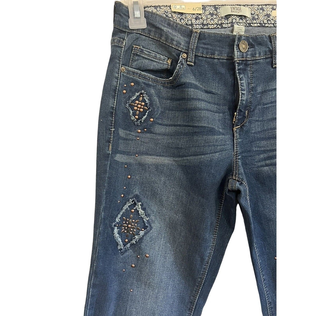  America Blues Vintage NWT Bestie Jeans Womens 6/28 Embroidered BOHO Stretch View 3