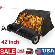 42in Tow-Behind Lawn Sweeper Leaf Yard Collector Adjustable Sweeping Height