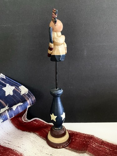 Rare Blossom Bucket Patriotic Angel Flag Spindle Base USA Prim Folk Art Figurine - Picture 7 of 20
