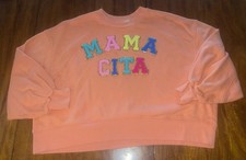 Judith March Mamacita Gold Sequin Orange Peach Oversized Sweatshirt Sz S/M