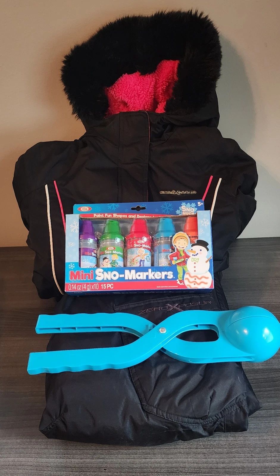 Girls Snow Jacket And Pants Set, Black & Pink, Sno-markers, Snow Ball Maker