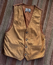 The Territory Ahead Tan Leather Button Up Vest Men s M Western Rancher