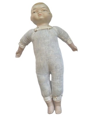 Bisque Cloth Body Doll Vintage Unmarked Painted Eyes Creepy Cute