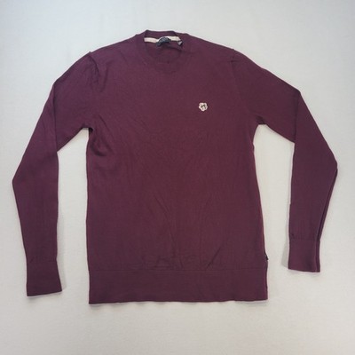 Ted Baker Sweater Mens Large Maroon Wool Knit Pullover Long Sleeve Crew Neck