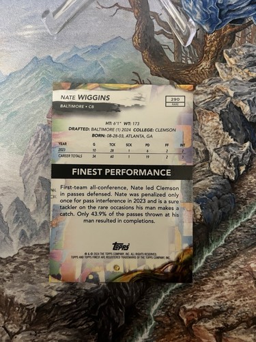 2024 Topps Finest 290 Nate Wiggins RC raro rifrattore /15 SSP - Foto 6 di 6