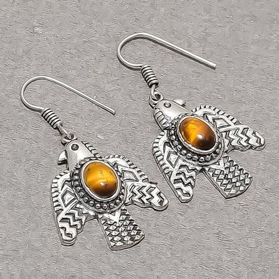 Tiger's Eye Oval Shape Gemstone Ethnic Drop Dangle Jewelry Earrings 1.8'' SR 5462