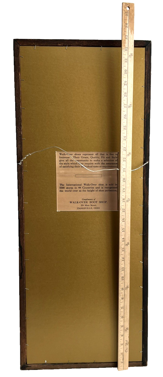 Antique Original Walk-Over Boot Shoes Advertising Yard Long Lady Frame Wavy Glas