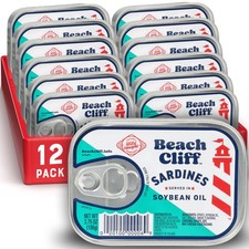 Beach Cliff Wild Caught Sardines in Soybean Oil, 3.75 oz Can Pack of 12 - 13g