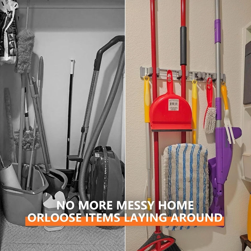 Настенный держатель для швабры и метлы вешалка для гаража стойка для хранения - Изображение 4 из 4