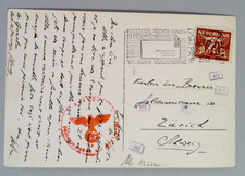 WWII 1942 Occupied Netherlands to Switzerland Postcard - OKW Censor -Mauritshuis
