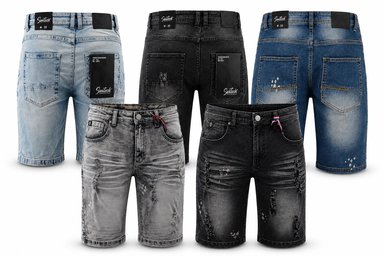Men's Premium Stretch Slim Fit Denim Distressed Jean Shorts