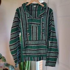 Baja Cotton Bohemian Boho Green Hoodie Size Mens Medium Pullover Sweatshirt