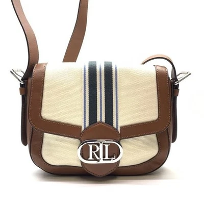 Sac à bandoulière RALPH LAUREN beige marron toile cuir femme pochette sac à... - Photo 1/4