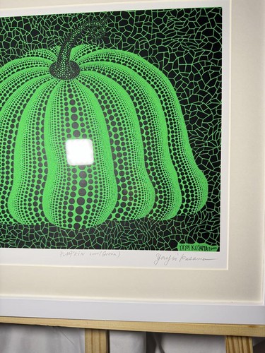 Yayoi Kusama Silk Screen Printing Pumpkin Signed Framed Green Black 47cm x 51cm - Picture 2 of 6