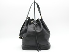 BURBERRY Shoulder Bag Drawstring Leather Black Authentic
