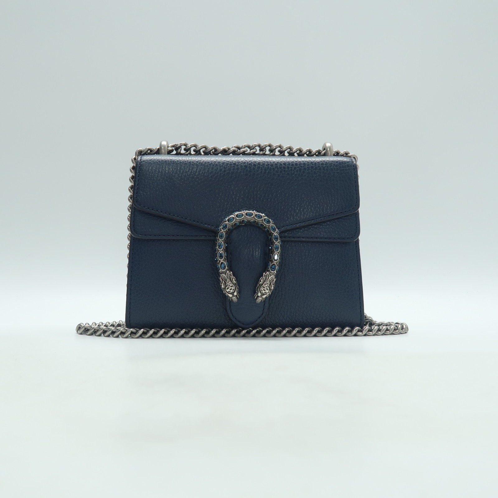 Gucci Dionysus Blue Leather Shoulder Bag with Chain Strap
