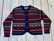 Vintage Leon Levin Hand Loomed Large Lambswool Acrylic Clasp Sweater Rare Womens