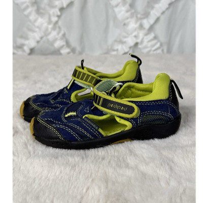 pediped Blue/Green Mesh Cushioned Low Top Hook & Loop Sneaker Kids 7 EU23