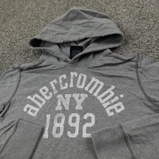 VTG Abercrombie Fitch Hoodie Womens L Gray Logo Pullover Sweatshirt Preppy Y2K