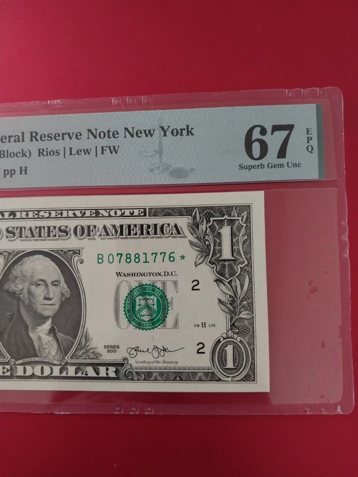 2013 B Duplicate Star Note Error One Dollar Bill B07881776* 67 EPQ FW - Image 2 of 4
