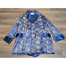 Vintage Solz Squirrel Blue Brocade Dragon Design Long Smoking Gown Robe READ