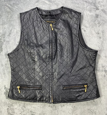 Otello Pelle 100 Leather Vest Womens LPockets Full Zip Quilted Diamond Stitch