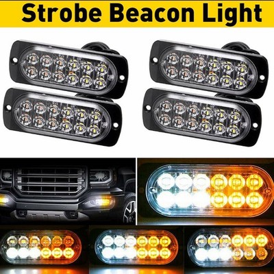 4 PCS Truck Flash Car Strobe Light 2x Lamp Yellow+2x White 12-LED Waterproof New