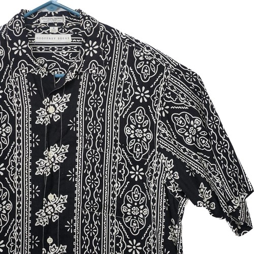Geoffrey Beene, Vintage 90s Geoffrey Beene M Mens Black White Rayon Shirt Short Sleeve Designer
