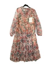 Mac Duggal Formal Dress Gown Woman's 20 Midi Floral Tulle Tiered Sheer Sleeve