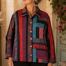 Chico's Patchwork Embroidered Jacket Size 2 Boho Art To Wear Festival Tapestry