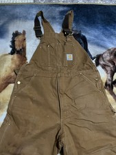 Carhartt Dungarees Adult 38x32 Tan Overalls Quilted Bib Duck Double Knee Mens