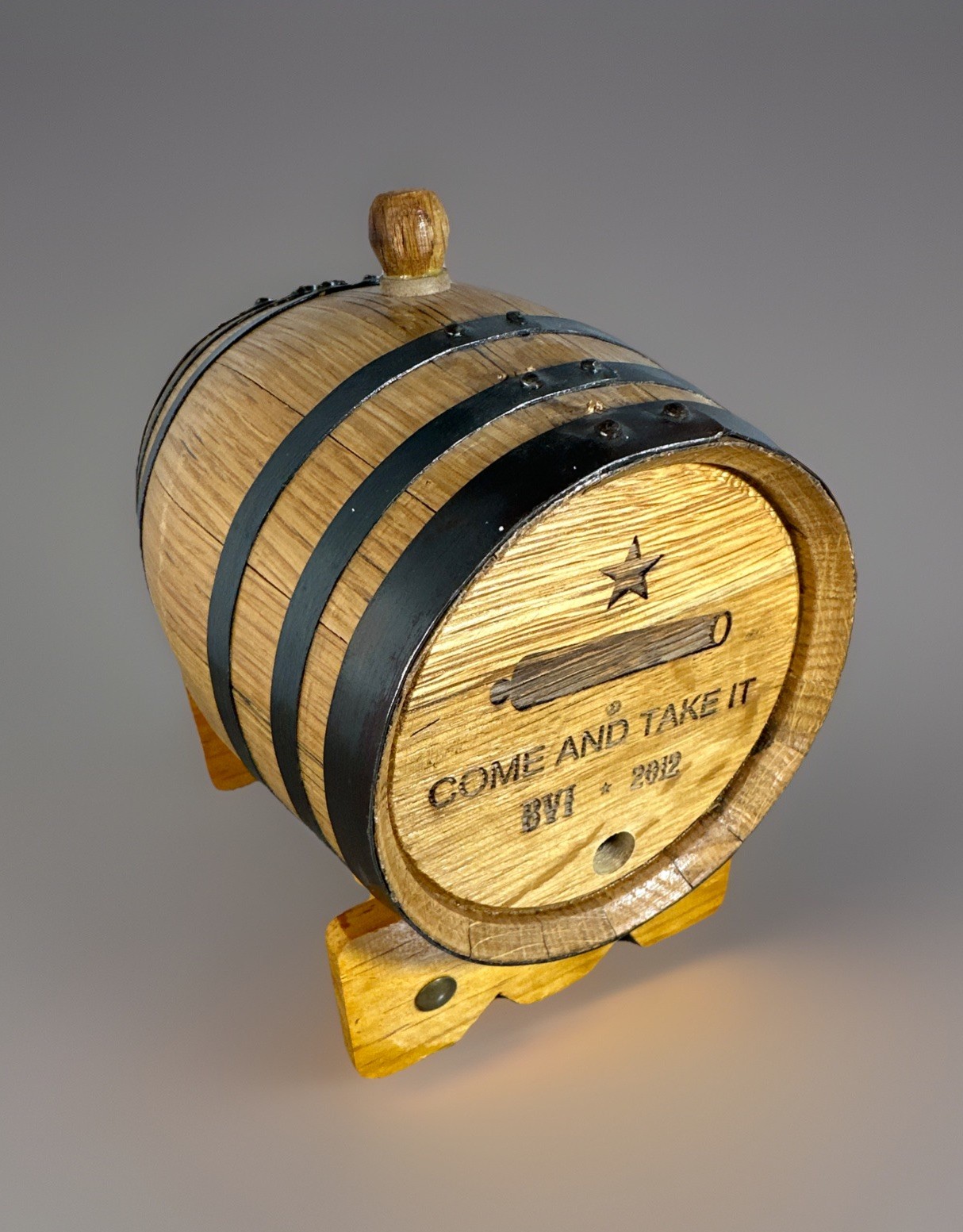 Texas Come And Take It Oak Whiskey Barrel On Stand Deep South Barrels BVI