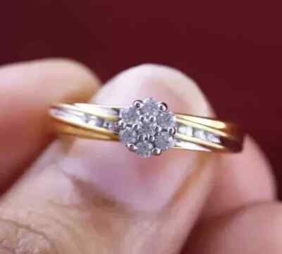 14K Two Tone Gold Plated Halo Wedding Ring Round Cut Tester Pass Moissanite