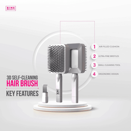 3D Self Cleaning Deluxe Rectangular Brush Self Cleaning Hair Brush for Women - Picture 4 of 6