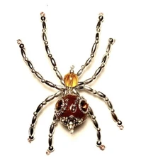 Christmas Spider Ornament Amber Rhinestone Silver