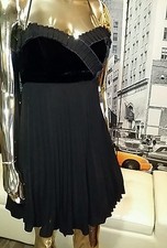 BETSEY JOHNSON VELVET BODICE ACCORDION PLEATED LITTLE BLACK DRESS  PARTY SIZE 2
