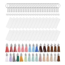 120 PCs Acrylic Keychain Blank Tassel Pendant Set Includes Rectangular5791