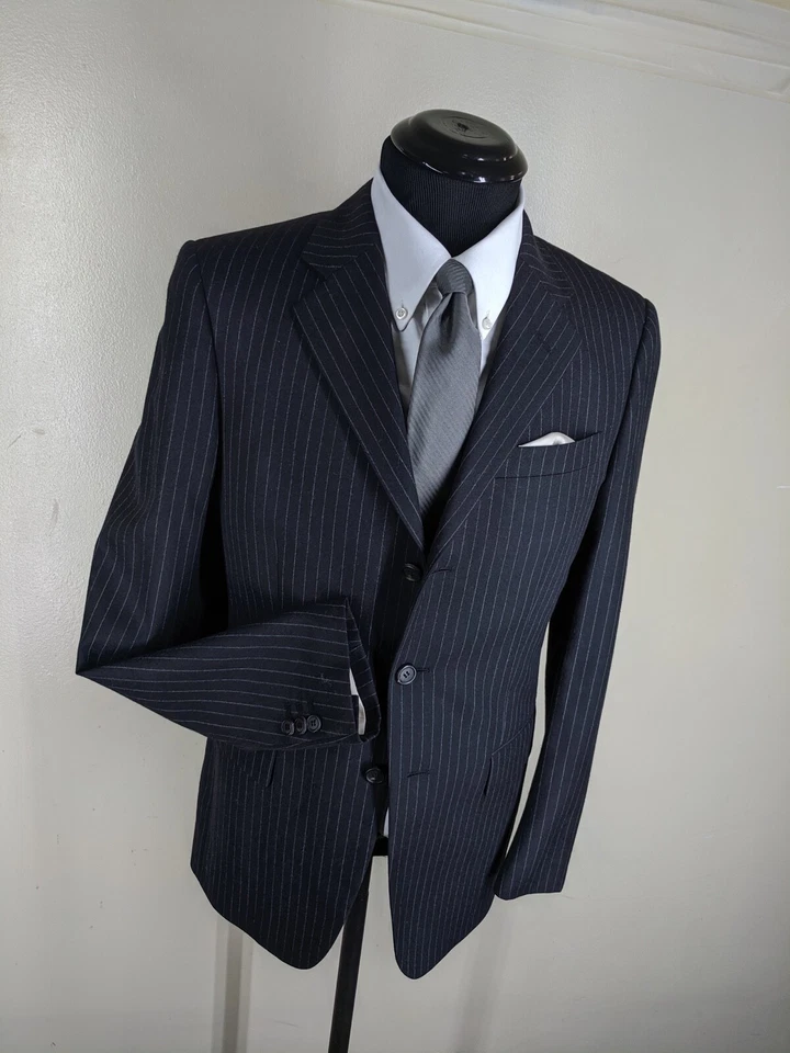 Casaco esportivo PRADA vintage 100% lã listrado preto 3 BTN VENTILAÇÃO CENTRAL 36 Reg - Imagem 3 de 4