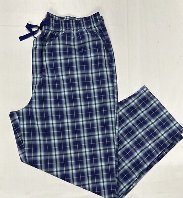 Cremieux Men Pants Pajama 2XT Lounge Sleep 100% Cotton Pockets Plaid Blue Green