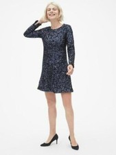 Gap Navy Blue Sequin Swing Long Sleeve Dress #384714 NWT! S Small